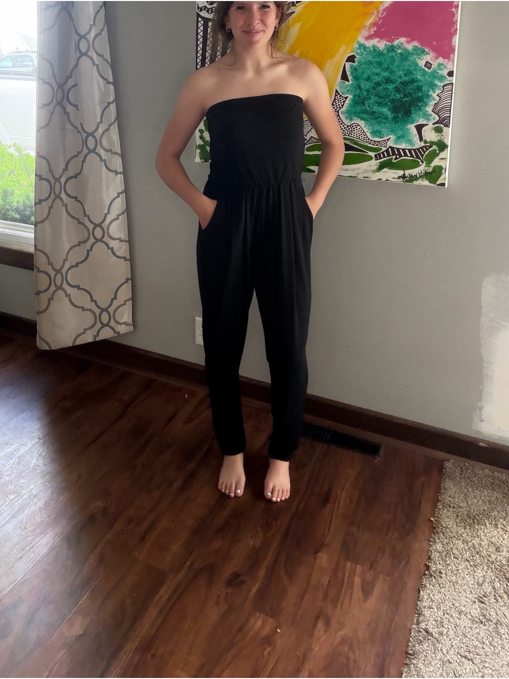 Strapless Black Jumpsuit with Pockets